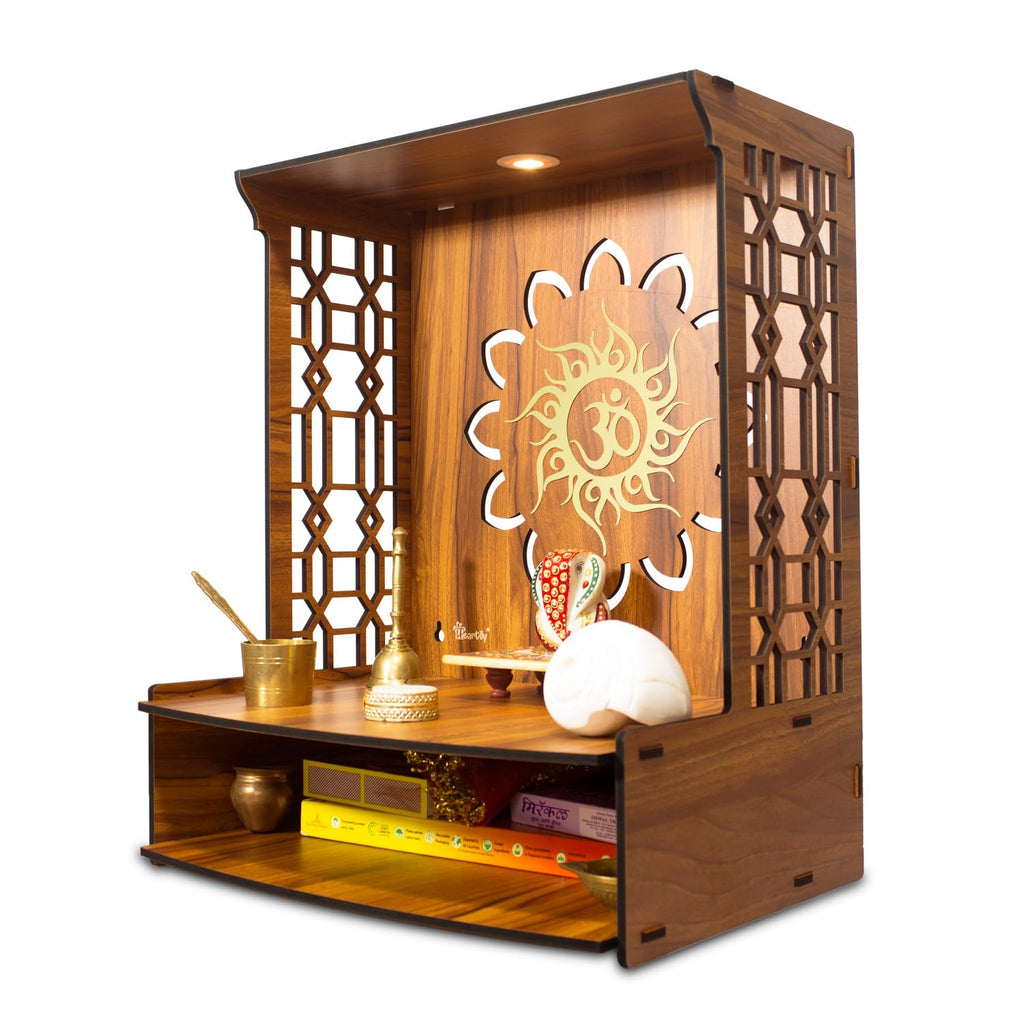 Heartily® Maha Mangal Beautiful Wooden Pooja Mandir for Home Temple for Home and Office Puja Mandir Wall Mount with LED Spot Light Size 18 Inches Height
