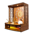 Heartily® Maha Mangal Beautiful Wooden Pooja Mandir for Home Temple for Home and Office Puja Mandir Wall Mount with LED Spot Light Size 18 Inches Height