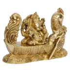 ARTVARKO Brass Ganesh on Swan Boat Idol Murti Blessing Ganesha Statue Vinayak Ganpati for Home Office Temple Puja Entrance Décor Gift.