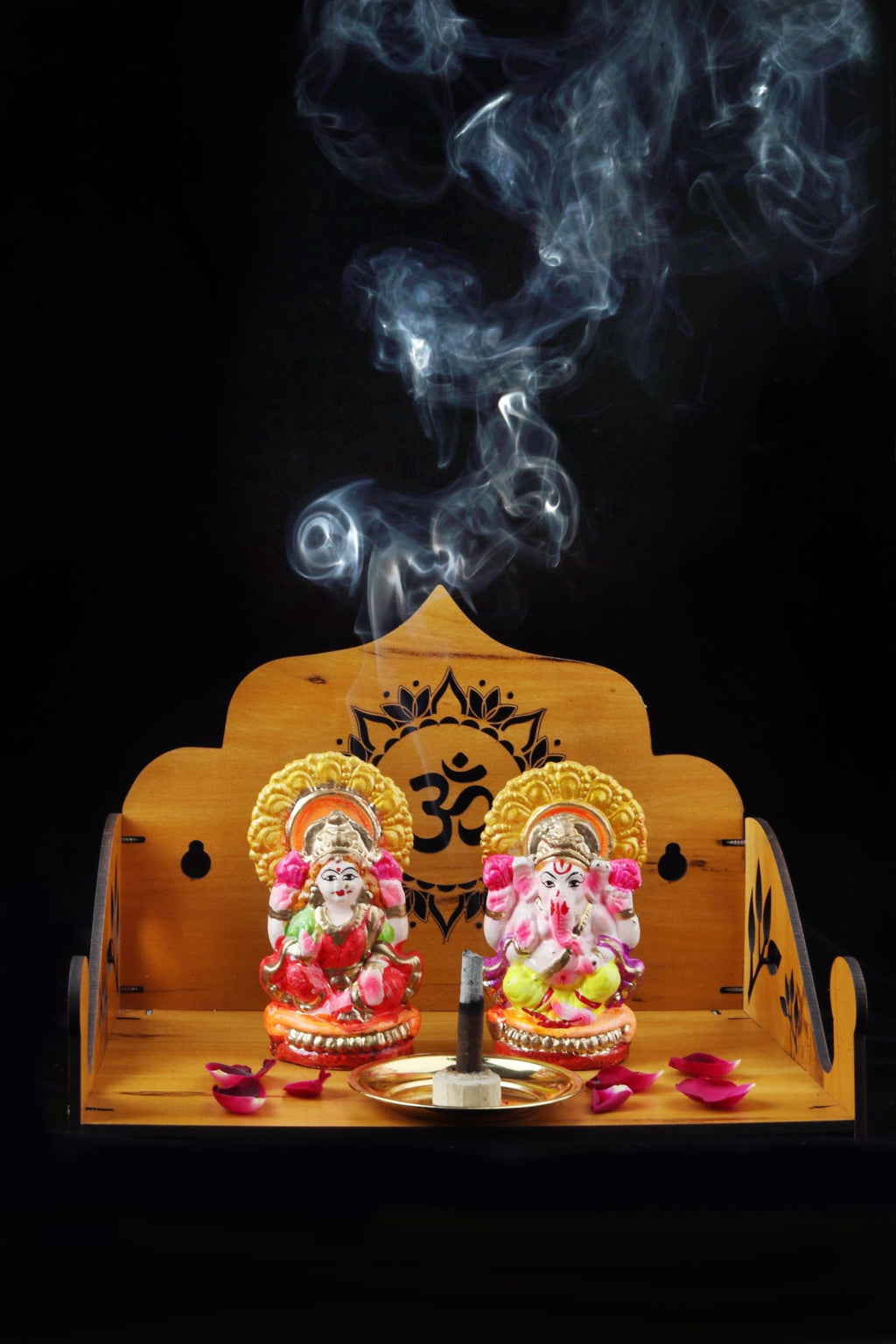 EXPRO Wooden Wall Mounted Pooja Mandir for Home & Office, Wooden Temple for Home Decor Hanging Pooja Stand for Idols | Height 15 | OM Design 1 | DIY (Do-It-Yourself)
