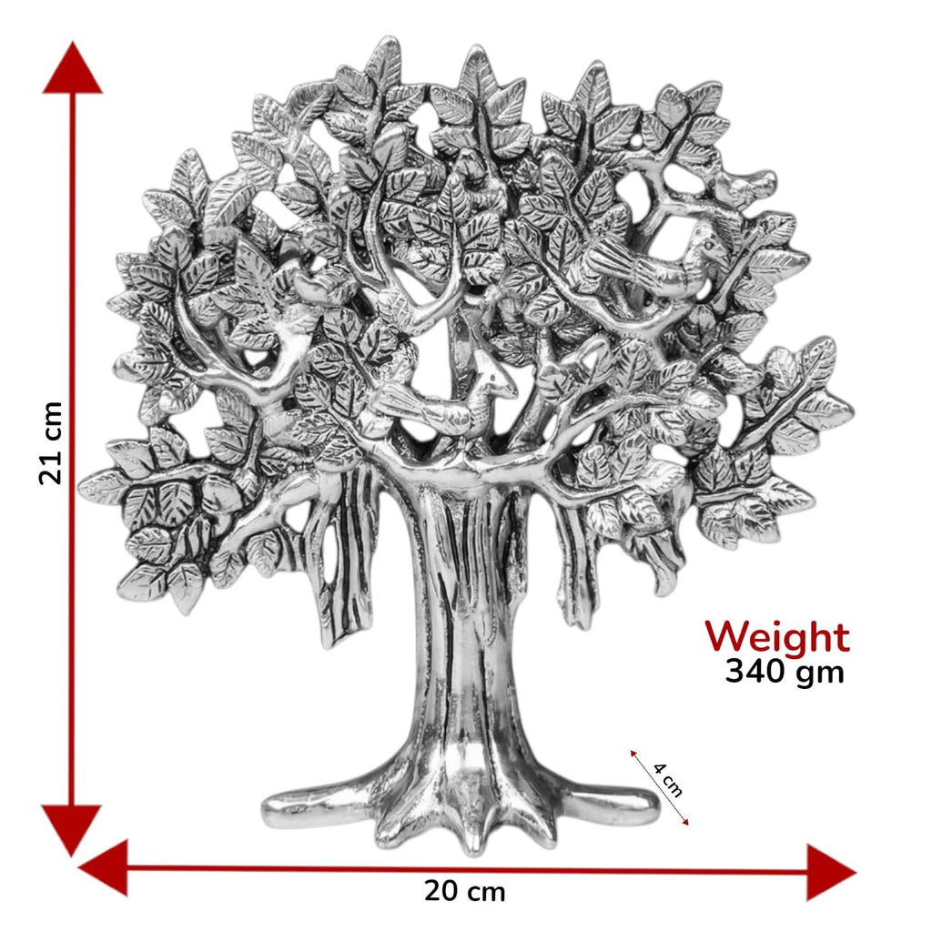 Metal Kalpavriksha Tree for Home Decor - Golden Wish Fulfilling Tree Metal Showpiece for Temple, Vastu, Office Table & Gifting Banyan (No 2 Silver)