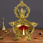 Artavrko Brass Ganesha Urli Ganesh Diya Urli Bowl Showpiece Floating Flowers Candles Home Office Diwali Decor Gift (9x11 Inch)