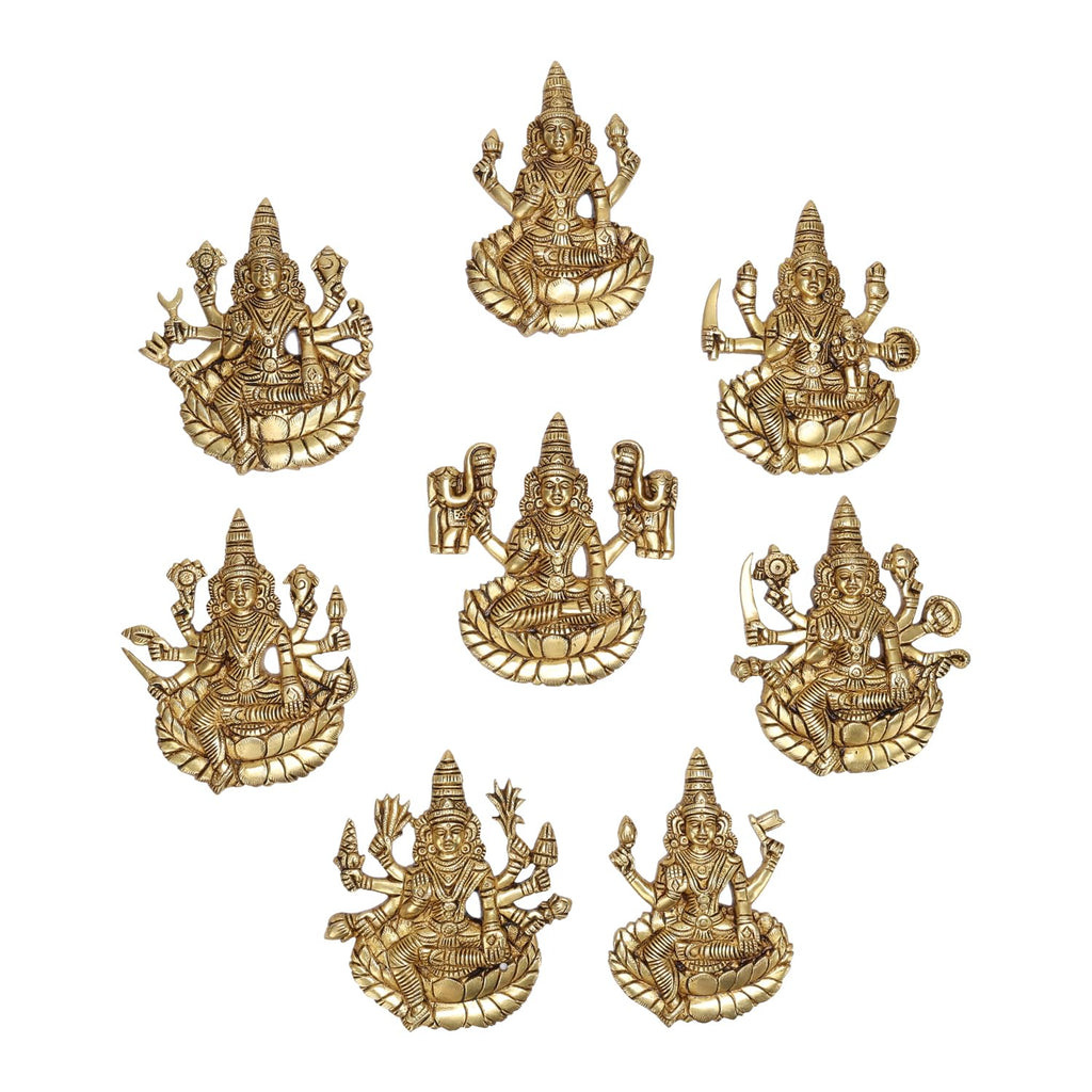 ARTVARKO Brass Ashtalakshmi Laxmi Set of 8 Pcs Ashta Lakshmi Wall/Door Hanging Luxmi for Home Office Décor Gift (Each Idol 4.5x5.5 Inch)