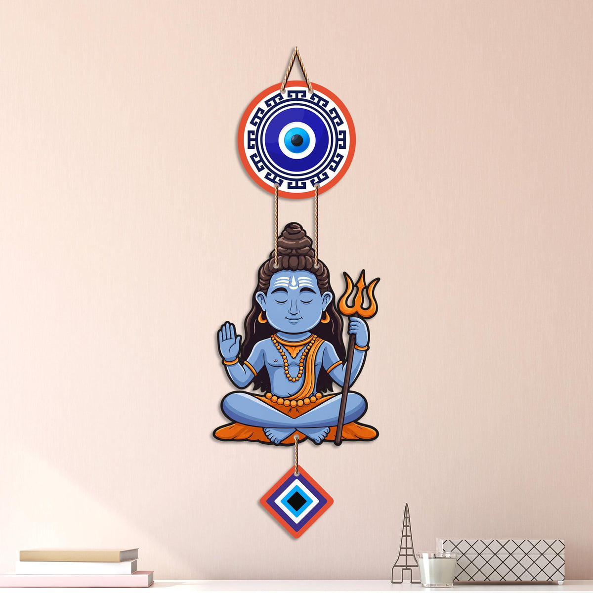 Artvibes Meditating Lord Shiva Evil Eye Wall Hanging for Home Temple | Spiritual MDF Wall Decor | Vastu Art for Living Room | Bedroom | Office & Meditation Space | Gift Item (WH_8588N)