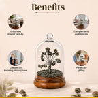 BhagyaG Pyrite Crystal Tree with Glass Dome & Wooden Base | Natural Pyrite Stone Money Tree Showpiece for Home, Office, Study Table & Décor | Elegant Gemstone Tree Gift