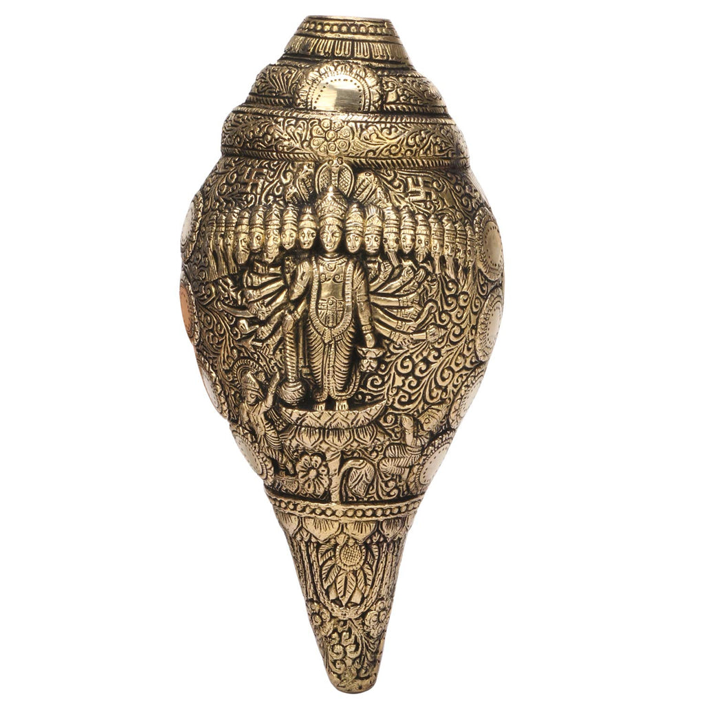 ARTVARKO Brass Elegant Vishnu Virat Shankh Wall Hanging Table Décor 10 Inches