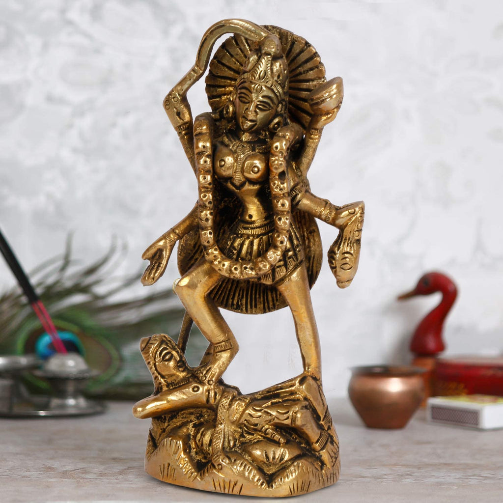 ARTVARKO Brass Kali Maa Statue Murti Religious Figurines for Temple & Home Décor.