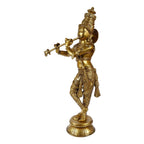 ARTVARKO Big Brass Krishna God Murti Statue of Love Flute Playing Home Décor Living Pooja Room Mandir Temple(Gold, Height 23 Inch)