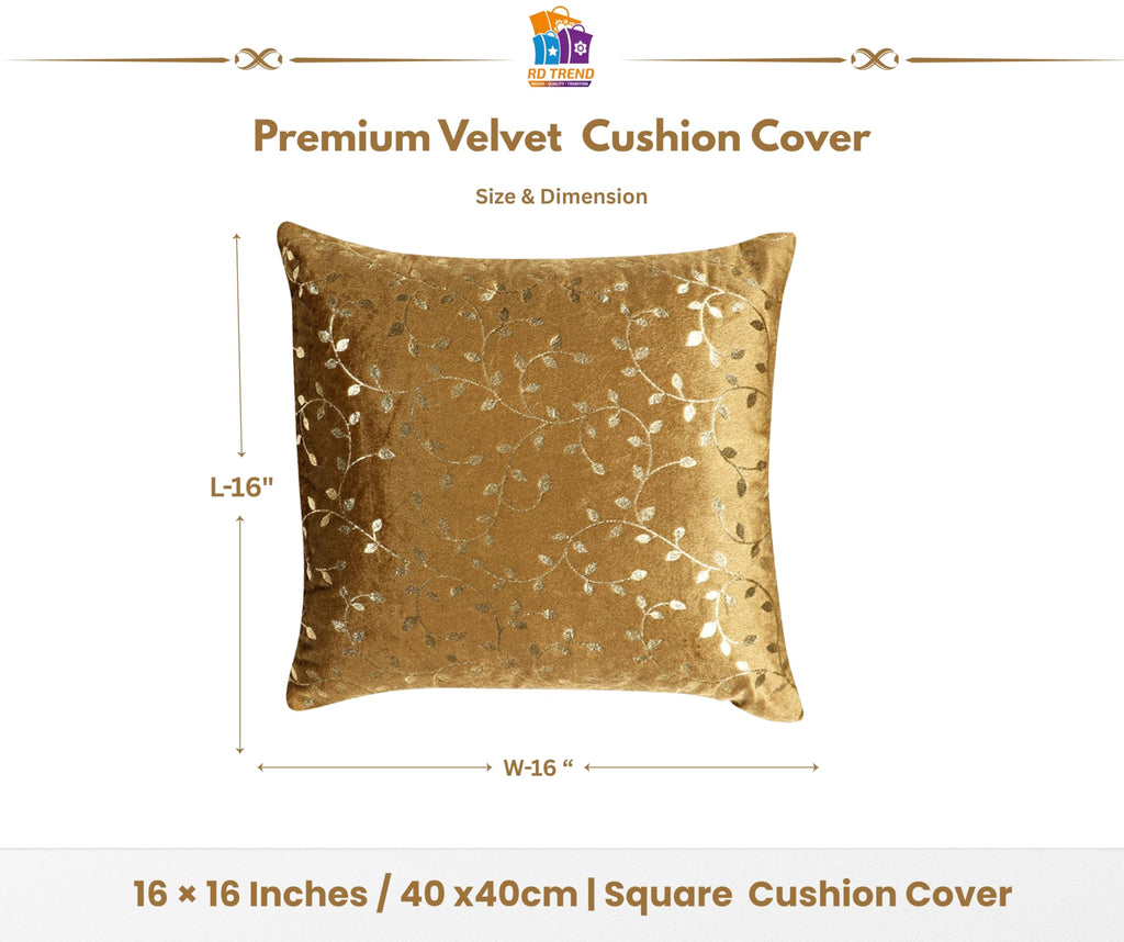 RD TREND® Premium Velvet Cushion Covers Set of 5 | Soft Decorative Throw Pillow Covers for Sofa, Bed & Living Room | Cushion Cover 16 inch x 16 inch (40x40 cm) Golden Brown