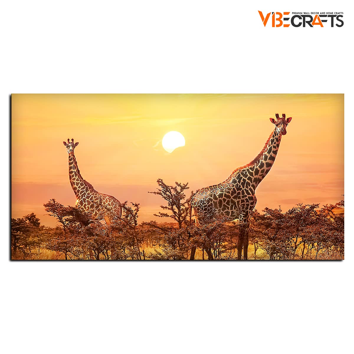 VIBECRAFTS Giraffes in Sunset Premium Canvas Wall Painting With Frame for Living Room Drawing Room Home|Office|Gift (PTVCH_2217)