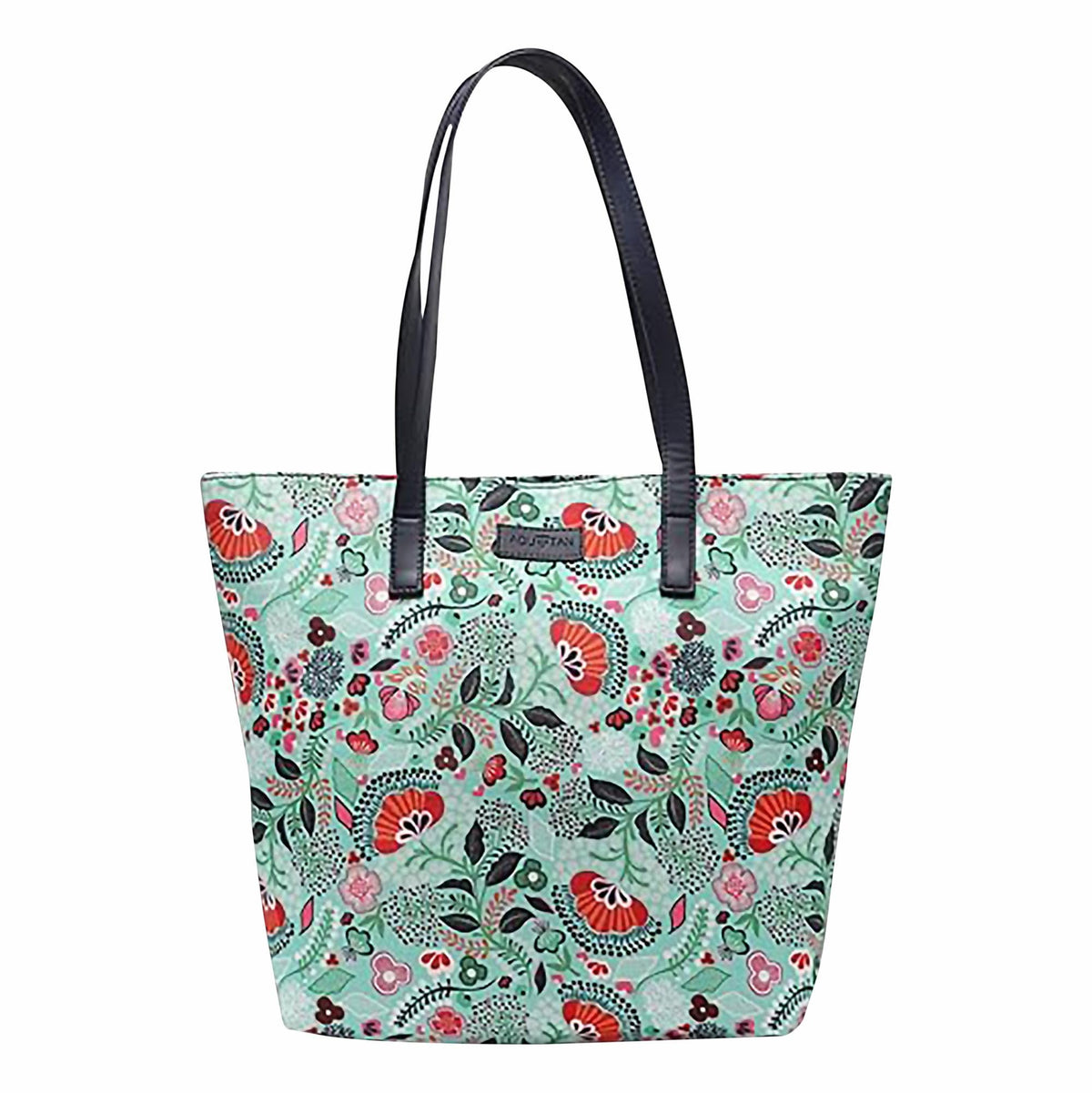 Aquatan Floral Green Vegan Leather PU Tote Bag – Spacious, Sturdy Handbag with Zip Compartment for Office & Travel