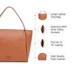 Fastrack Spacious Laptop Tote Bag for Women | Stylish Tote Bag for Girls, Ladies, Women | College Everyday Bag Made of Faux Leather (Tan)