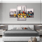 VIBECRAFTS New York City Skyline 4 Pieces Canvas Wall Painting Fitted With Wooden Frame For Home | Office | Living Room | Gifts (PTVC4Pcs4_16503)