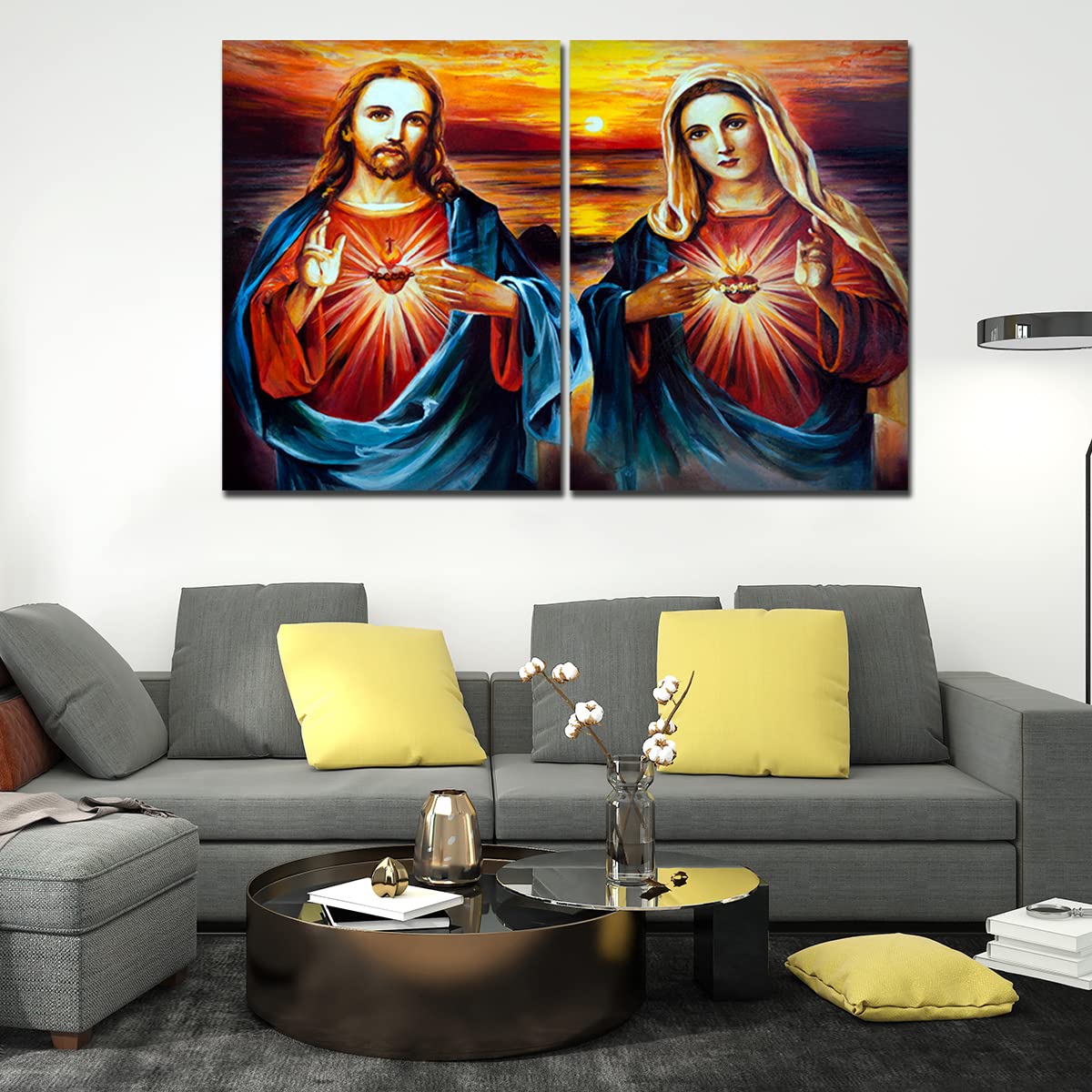 VIBECRAFTS Mother Mary And Jesus 2 Pieces Canvas Wall Painting Fitted With Wooden Frame For Home | Office | Living Room | Gifts(PTVC2Pcs1_17508)