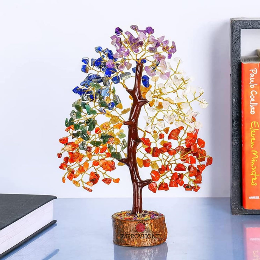 Improvhome Money Tree - Healing Crystals - Small Show Pieces for Shelves - Decorative Tree - 7 Chakra Tree - Desktop Decoration Items - Spiritual Gifts (150 Beads)