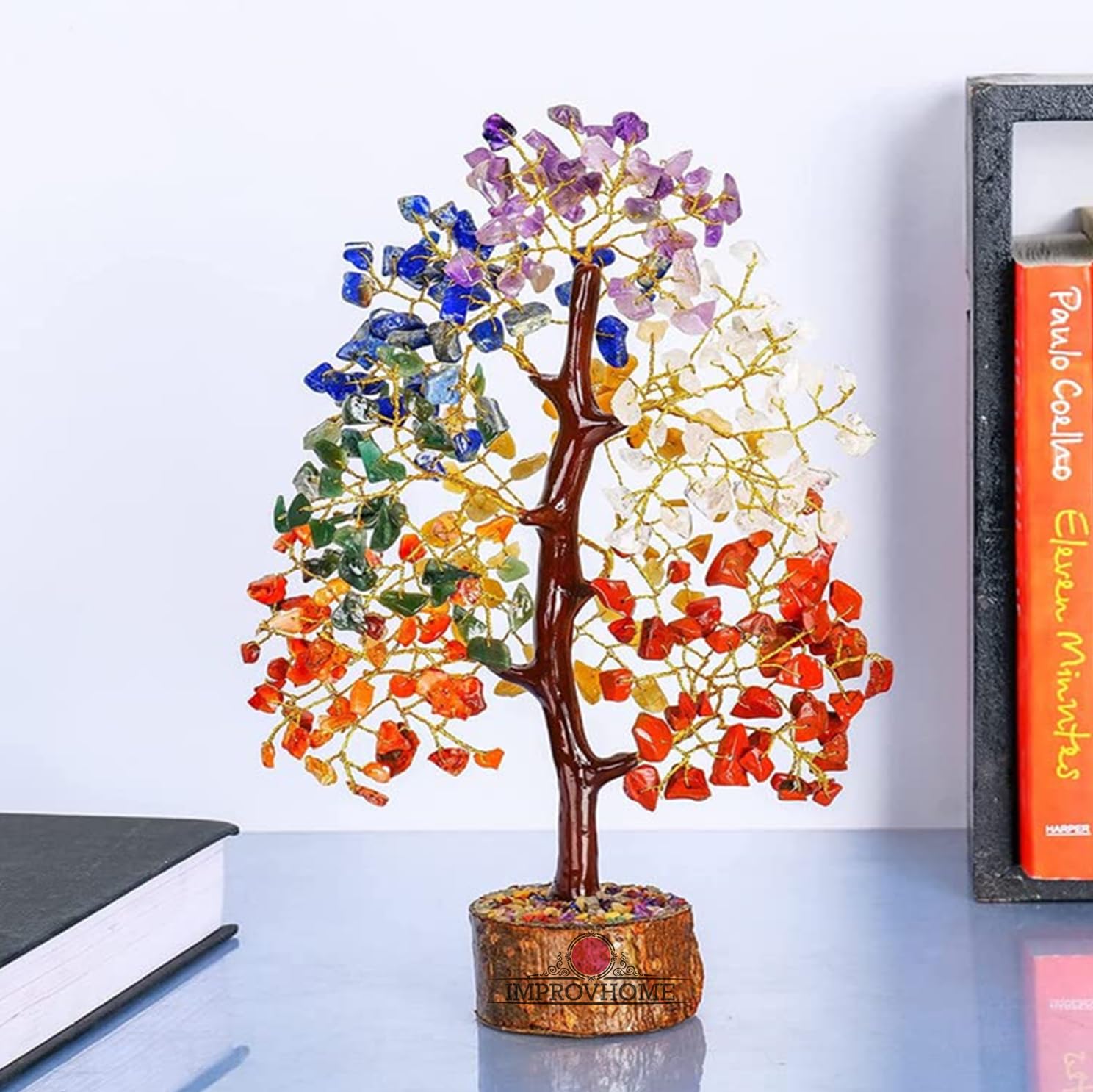 Improvhome Money Tree - Healing Crystals - Small Show Pieces for Shelves - Decorative Tree - 7 Chakra Tree - Desktop Decoration Items - Spiritual Gifts (150 Beads)