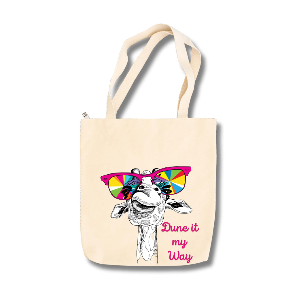 snapiq COTTON 350 GSM Canvas Tote Bag for Women and Girls Thick Fabric with Zipper (Beige, Giraffe1)