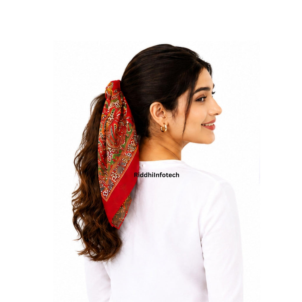 RiddhiInfotech Uttarakhand Pahadi Printed Square Scarf for Women | 26 x 26 Inch Traditional Head Scarf | Vintage Hair Wrap, Bandana, Neck Scarf & Stylish Fashion Accessory | Multicolour