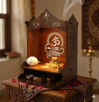 Premium Wooden Wall Mounted Pooja Mandir for Home | Om Namah Shivay Shubh Labh Design | Space Saving Temple with Shelf | Decorative Home & Office Mandir