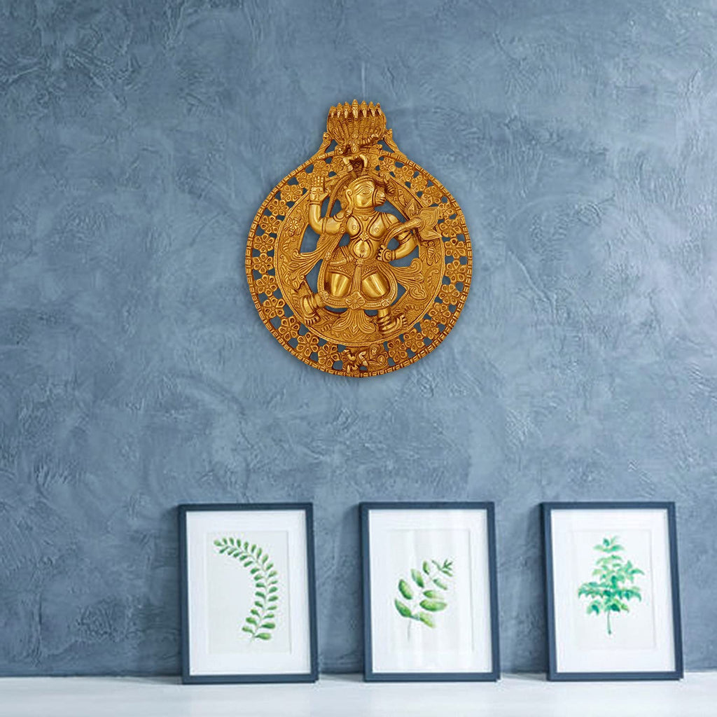 Artavrko Pure Brass Hanuman Bajrang Bali Krishna On Top with Sheshnaag Murti Wall Hanging for Entrance décor Showpiece 11 Inches