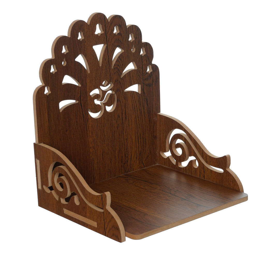 eCraftIndia Om Bells Design Wooden Temple for Home Office | Home Temple Pooja Mandir | Small Temple Gift for Diwali Housewarming