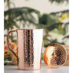 Indian Art Villa Pure Copper Hammered Design Jug with Lid – 1500 ML, Elegant Copper Water Jug for Home, Office, Dining Table, Tableware & Drinkware, and Festive Gifting