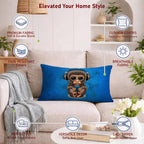 STITCHNEST Set of 2 Jute Cushion Covers – 12x18 Inches – Nerdy Elephant & Music Lover Monkey Prints – Designer Decorative Pillow Covers for Sofa, Living Room & Bedroom | Perfect for Home Decor