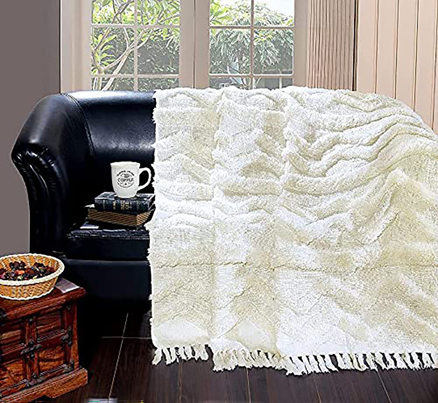 Homitecture Cotton Hand Woven Sofa Throw for Sofa and Couch AC Comforter Throw Blanket Sofa Cover Dohar for Living Room Home and Office Decor (125X150 cms, White) Kafalo