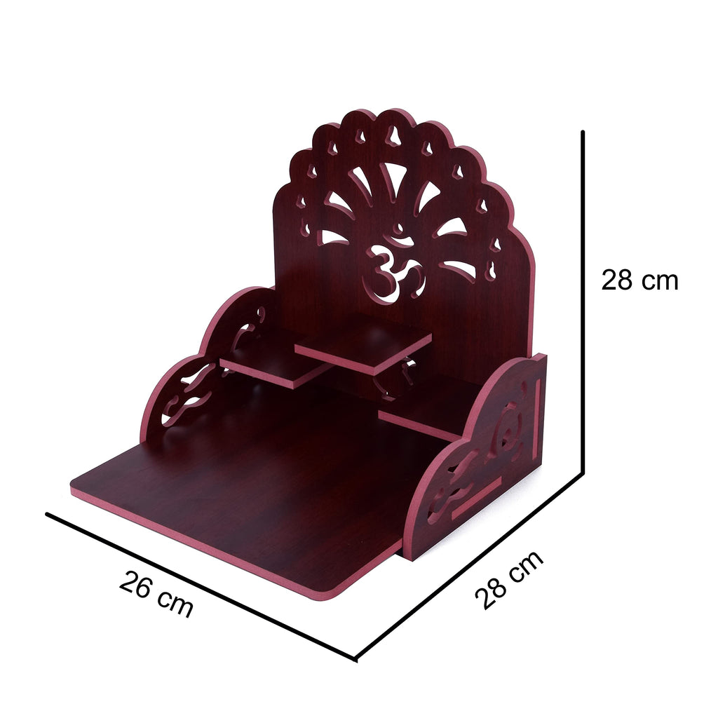 Om Shree Fully Handmade Beautiful Wooden Home and Office Temple/Pooja Mandir(28 x 28 x 26 cm) (Maroon)