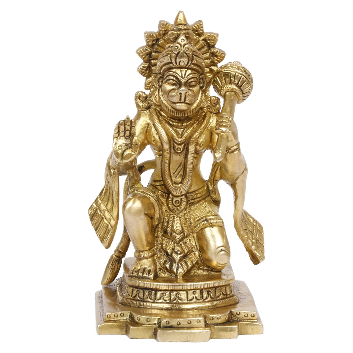 ARTVARKO™ Brass Lord Hanuman Bajrangbali Statue Strength God Sculpture Figurine Home Puja Idol Blessing Bajrangbali Statue for Pooja Gift Living Room Mandir Décor 5.5 Inch