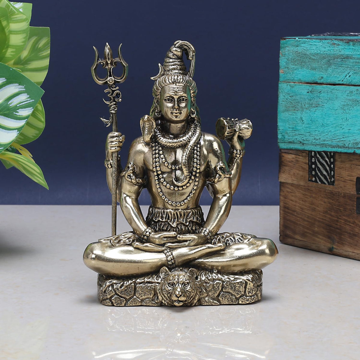 ARTVARKO Pure Brass 3 Inch Lord Shiva Idol Meditating Shiv Padmasana Bholenath Sitting Statue Gift Item for Home