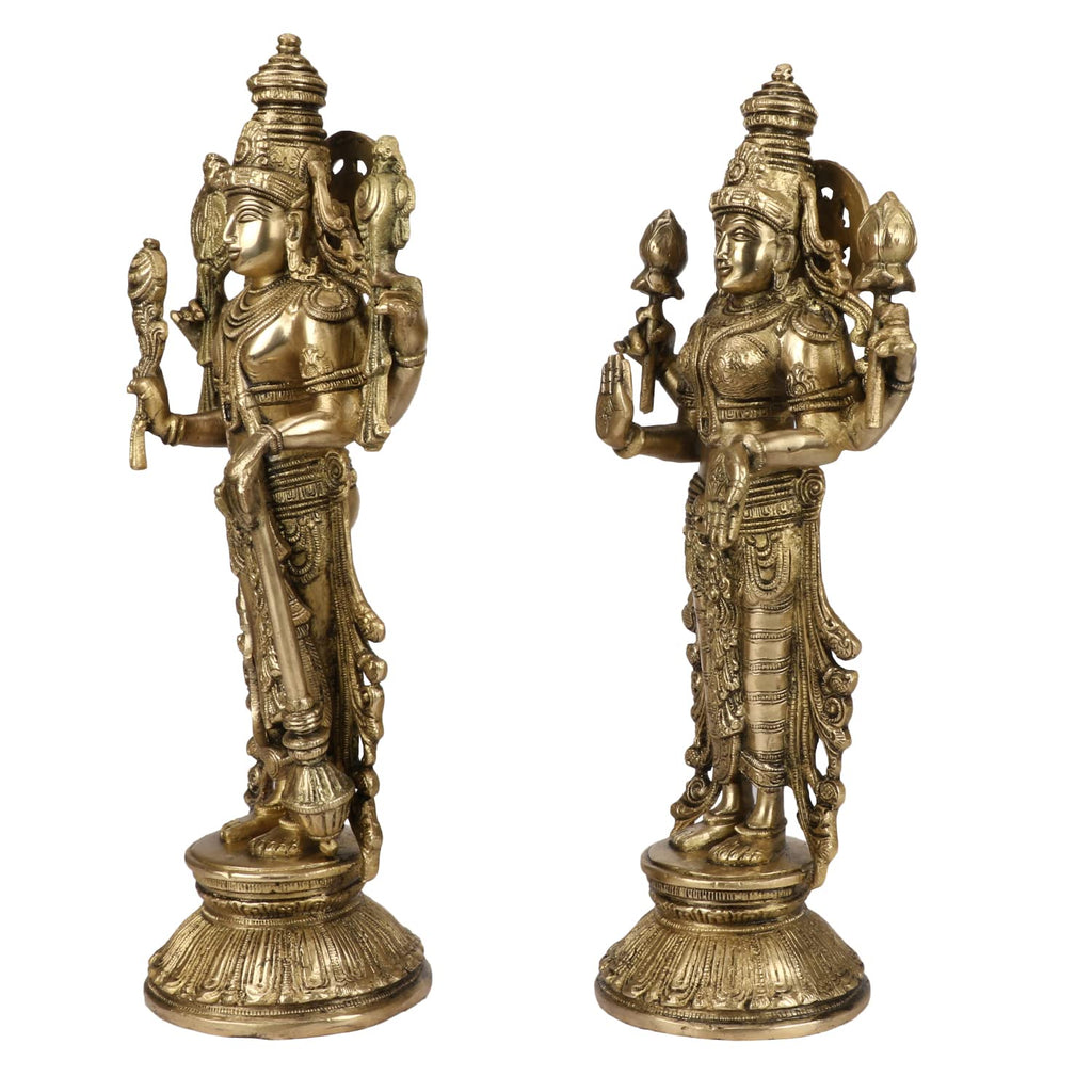 ARTVARKO Brass Lakshmi Narayan Murti Lakshmi Vishnu Maha Laxmi Standing Idol Height 13 Inches