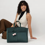 Fastrack FloraFlex Laptop Tote Bag 15 Inch | malachite Green Nylon Tote with 15 Laptop Sleeve|Internal Organizer Pockets | Key Leash |Trolley loop |Card Holder| Zipper Pockets