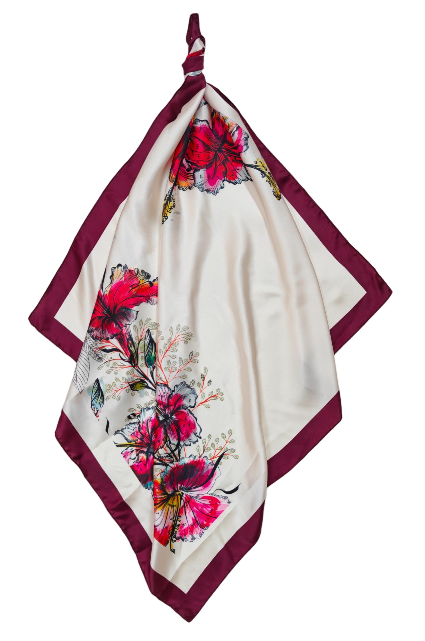 ONE ECHELON Satin Silk Small Neckerchief Square Scarf (Vineyard Bloom)