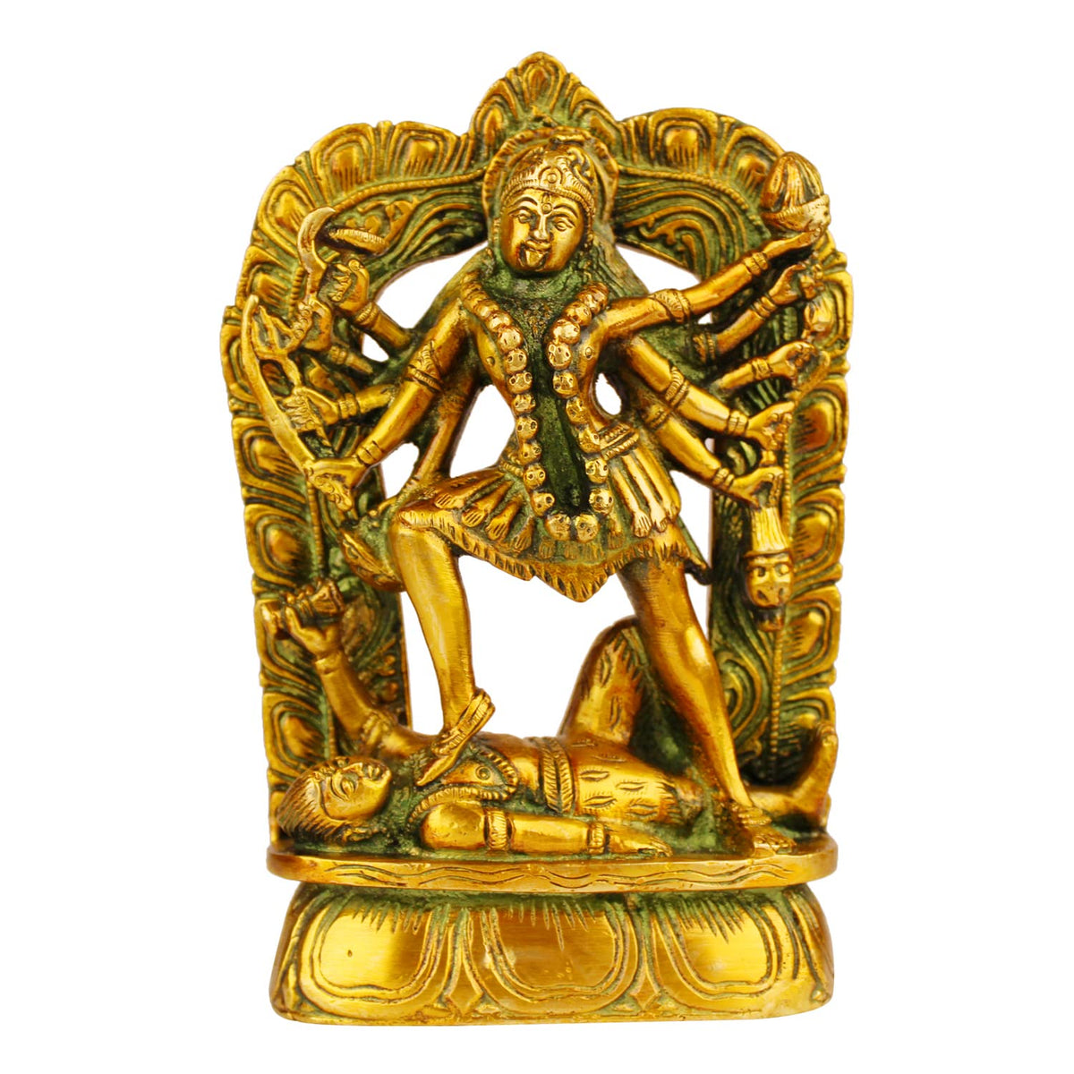 ARTVARKO Brass Kali Maa Murti | Maha Kali Ten Arms Mahakali Kalika Maa Statue Sculpture Idol Murti Decor (Height 6.5 Inches Weight 1.5 Kg)