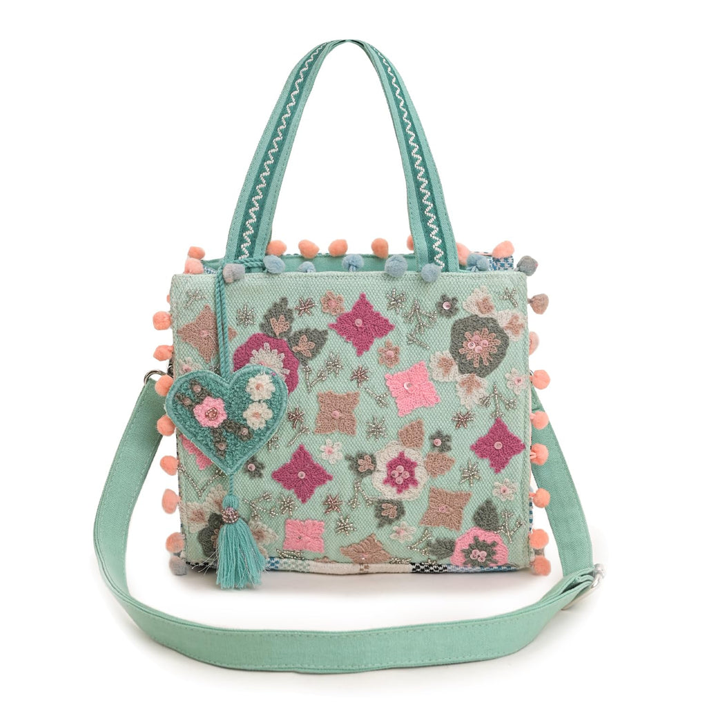 Boho Girl Mini Tote Bag for Women Whimsical Jacquard Handbag with Adjustable Strap Stylish and Elegant Ladies Crossbody Shoulder Purse, Sling Bag Perfect Birthday, Anniversary and Wedding Gift