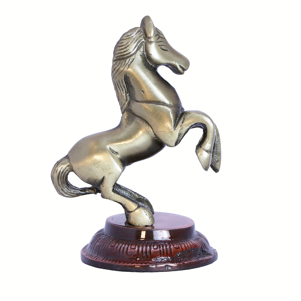 KridayKraft Jumping Horse Metal Statue for Wealth Table Top Figurine for Living Room Bedroom Home Office Animal Decorative Showpiece Feng Shui Vanstu Sculpture for Gift Purpose. (Brass)
