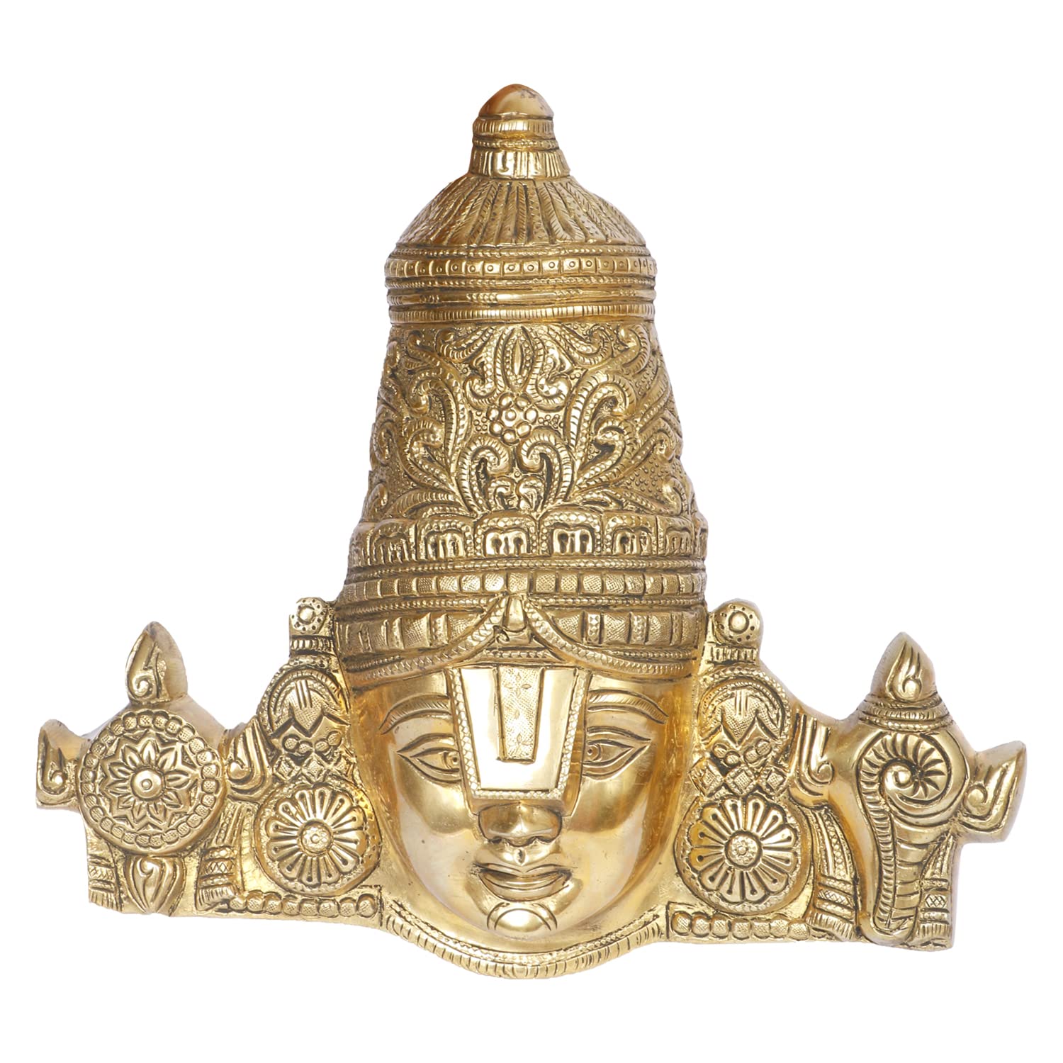 ARTVARKO Brass Lord Tirupati Balaji Lord Sri Venkateswara Balaji Face with Shankh Chakra Namah Wall Hanging Idol Showpiece Home Décor Gold.