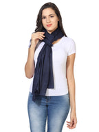 MUFFLY Fine Blended Ultra Soft & Warm Wool Silk Unisex Pashmina Shawl, Stole & Wrap with Hanger (Dark Blue)