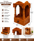 INFINITYS Wooden Home Temple for Pooja, 22 × 32 × 45 cm