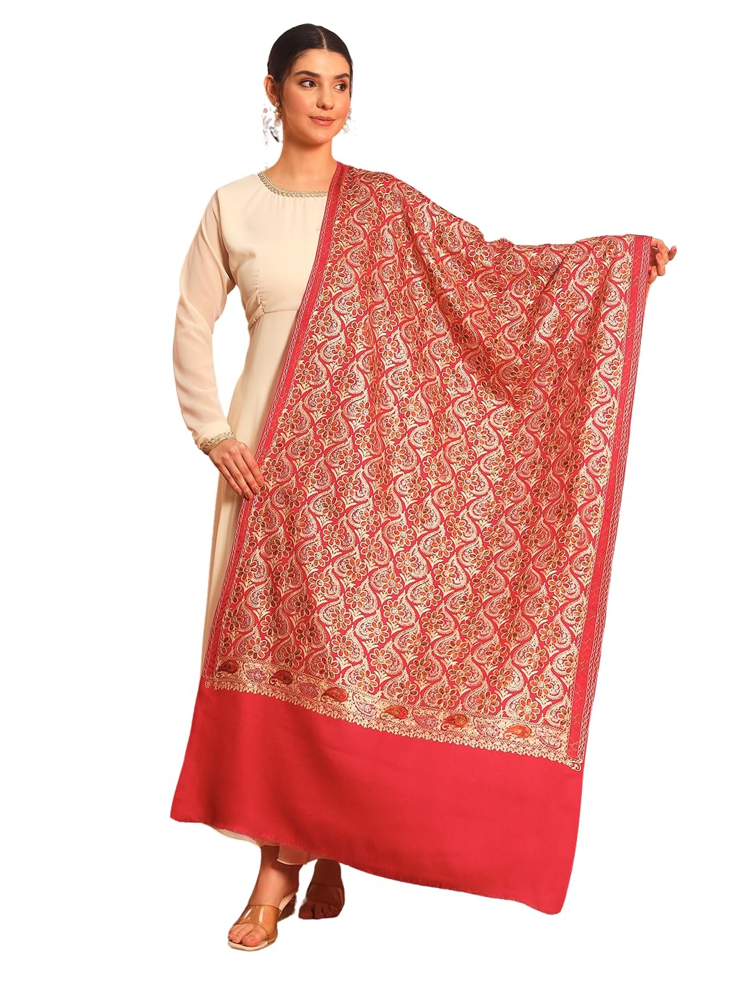 Pashmoda Women Kashish Fine Wool Nalki Embroidered Stole (Size : 28x80in, 71X203cm) EMST01