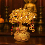 ABOUT SPACE Lucky Feng Shui Citrine Tree of Life Bonsai - Gold Crystal Ornaments with 6 Hanging Coin Charms for Health, Wealth and Happiness - Table Decor, Living Room, Office (7 x 3 inch)