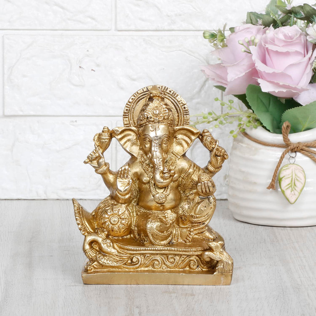 Svarup Brass Ganesh Idol Statue Elephant Murti God Ganesha Vinayak Ganpati Sitting Sculpture Bhagwan Height 5.5 Inch