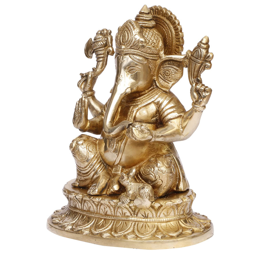 ARTVARKO Brass Lord Ganesha Idol Statue Ganesh Ganpati Sitting on Lotus Murti for Entrance Home Décor Diwali Decoration Pooja Gift 8.5 Inch