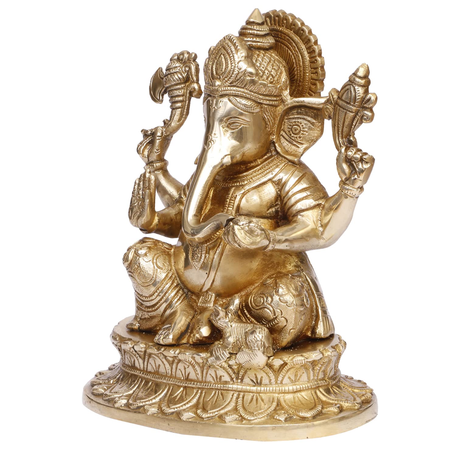 ARTVARKO Brass Lord Ganesha Idol Statue Ganesh Ganpati Sitting on Lotus Murti for Entrance Home Décor Diwali Decoration Pooja Gift 8.5 Inch