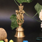 ARTVARKO Brass Krishna Playing Flute Hand Held Bell Ghanti for Gods Puja Home Office Temple Pooja Gift Spiritual Gifts 5.5 Inch