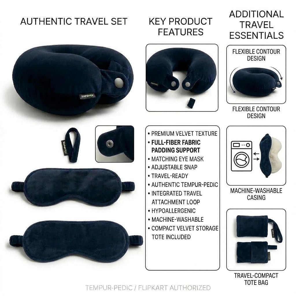 AGS MART Neck Pillow Eye Mask Combo Airplane Travel Pillow with Comfortable Velvet Sleeping Eyemask Head Rest Pillow (Grey)