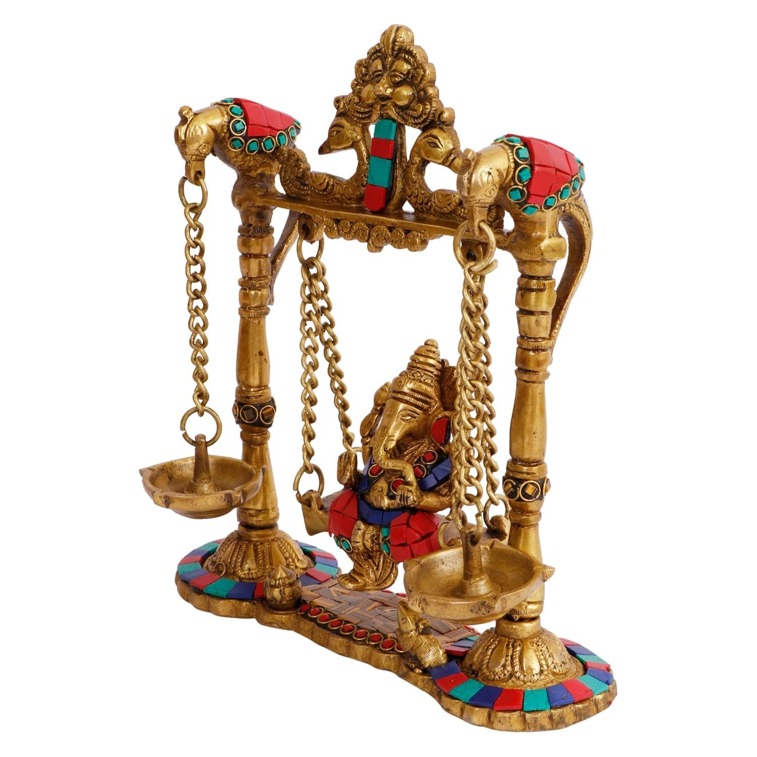 SVARUP Brass Jhula Ganesha Idol in Multicolor Height 8 Inch Weight 2.2 Kg