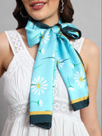 Ravaiyaa - Attitude is everything Women Lightweight Printed 100% Satin Silk Scarf Stoles Breathable Neckerchief Head Beach Wrap Scarves (Turquoise Blue Floral, 70 x 20 Inch)