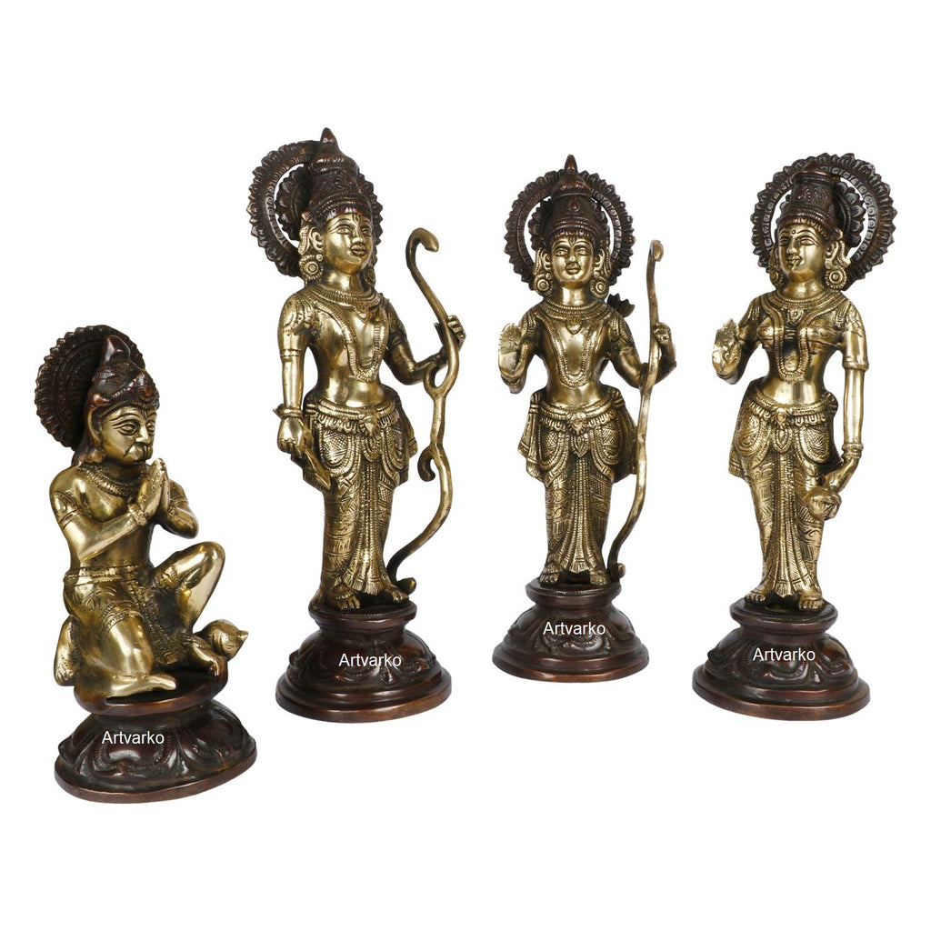 ARTVARKO Antique Brass Ram Darbar Statue Shree Ram Ji Sita Laxman Hanuman Home Décor Puja Bhagwan Idol Murti for Mandir Temple 12 Inches